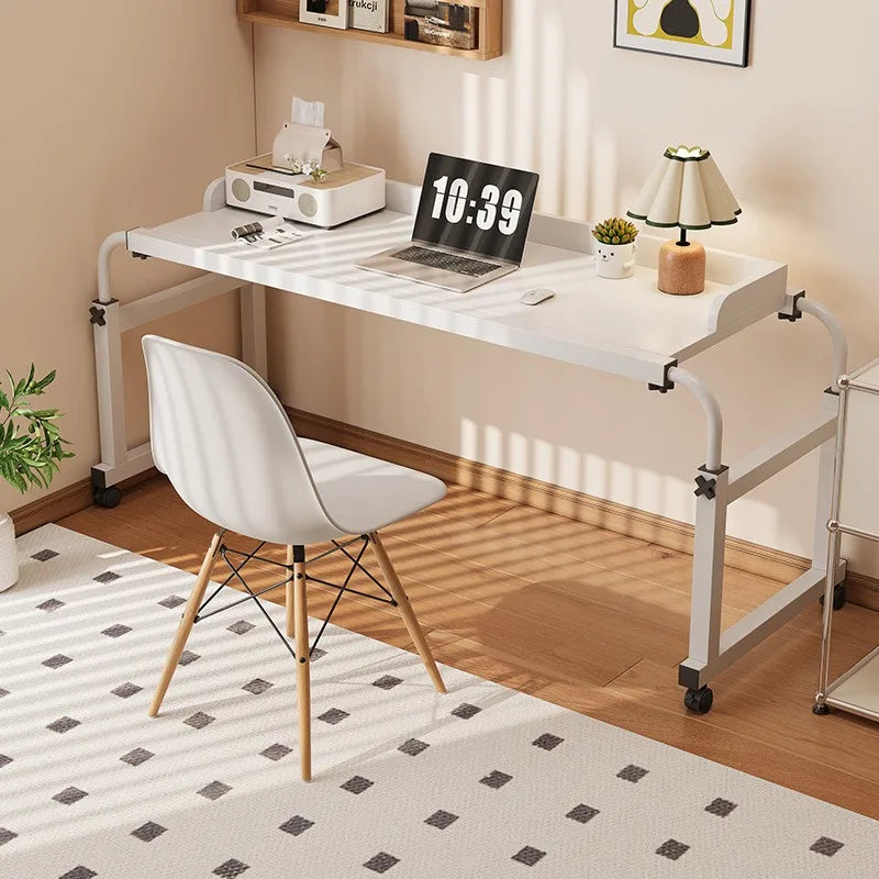 Height Adjustable Bed Table Laptop Desk Folding Portable Rolling Computer Desk Space Saving Study Home Office Gaming White