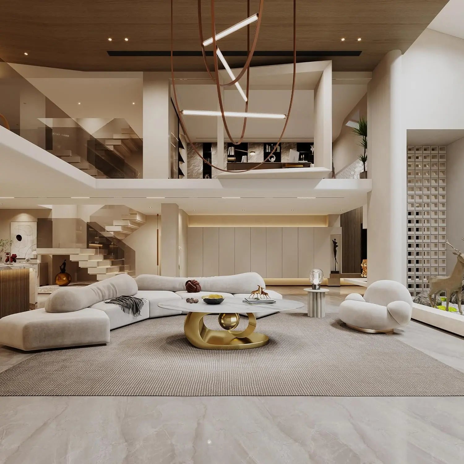 Modern Oval Stone Coffee Table with Gold Metal Base - Scratch-Resistant Rock Slab Top, Aviation-Grade Design -, Customized