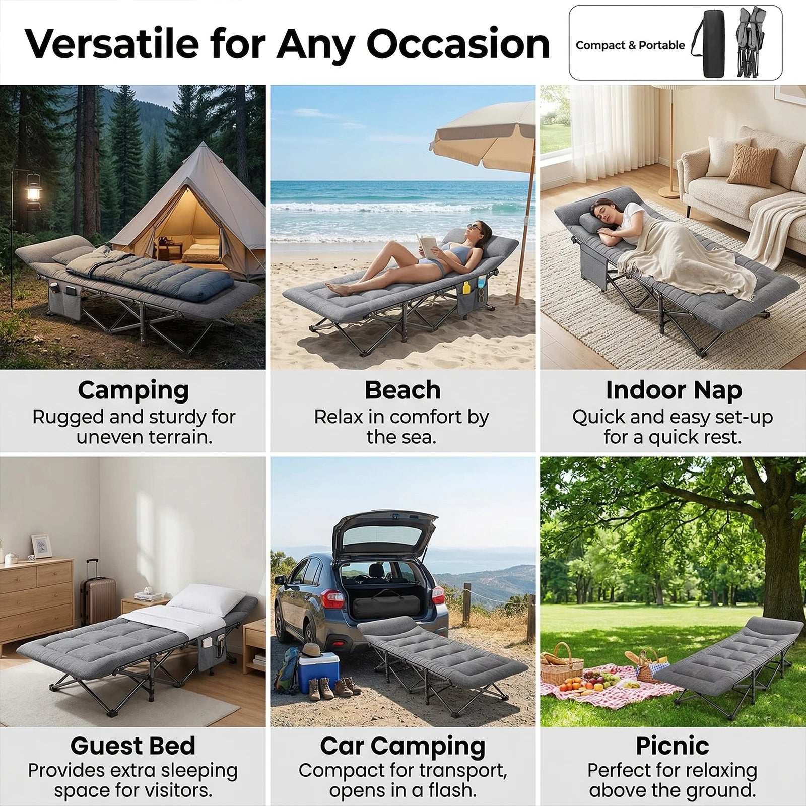 Marching Bed Outdoor Camping Bed Portable Folding Travel Single Person Hiking Sleeping Bed 7075 Aluminum Alloy for Office Home