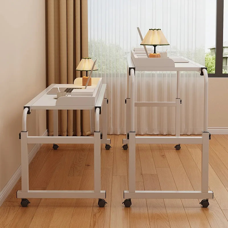 Height Adjustable Bed Table Laptop Desk Folding Portable Rolling Computer Desk Space Saving Study Home Office Gaming White