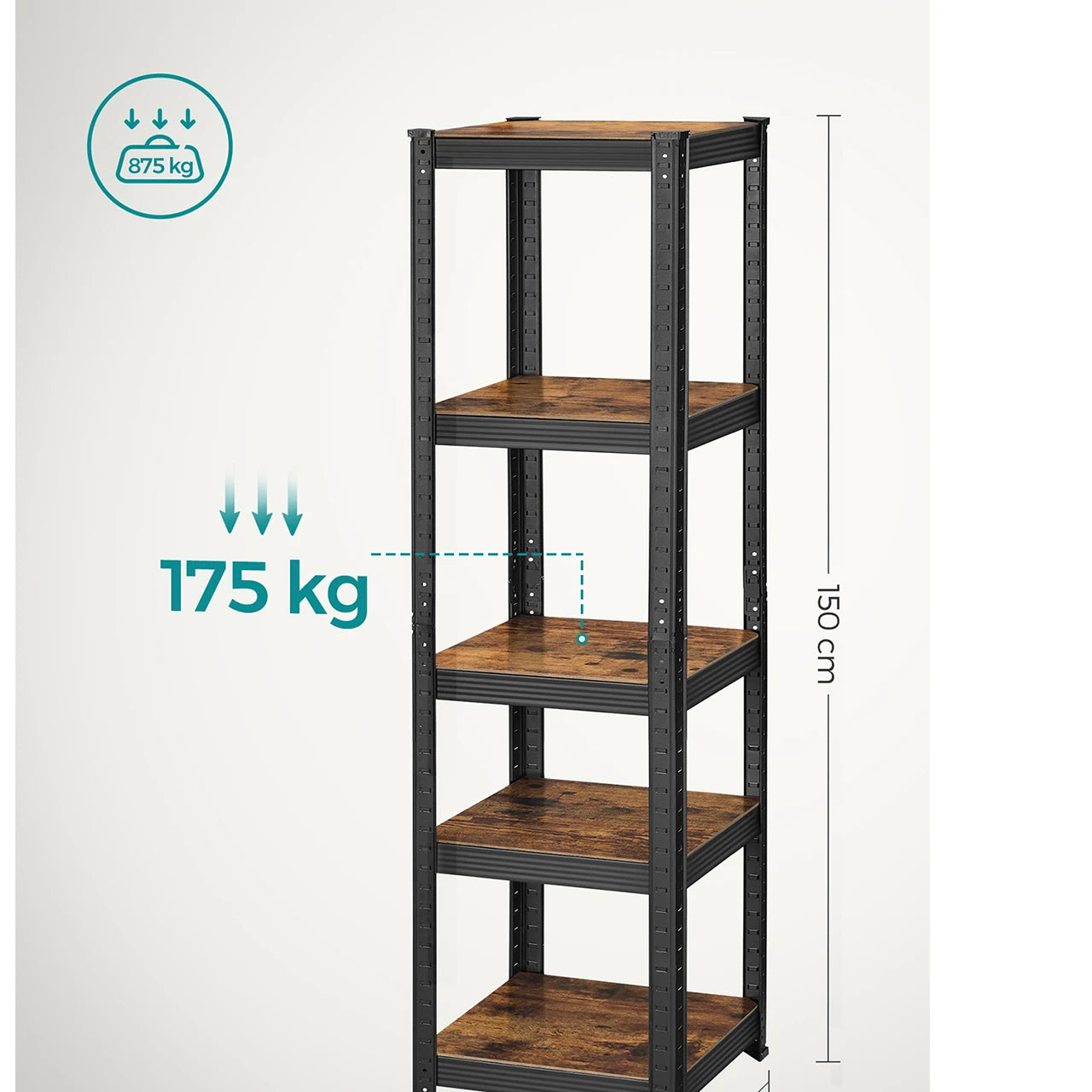 SONGMICS Shelving Unit, 37 x 37 x 150 cm, 400 kg Load Capacity (80 kg per Shelf), Industrial