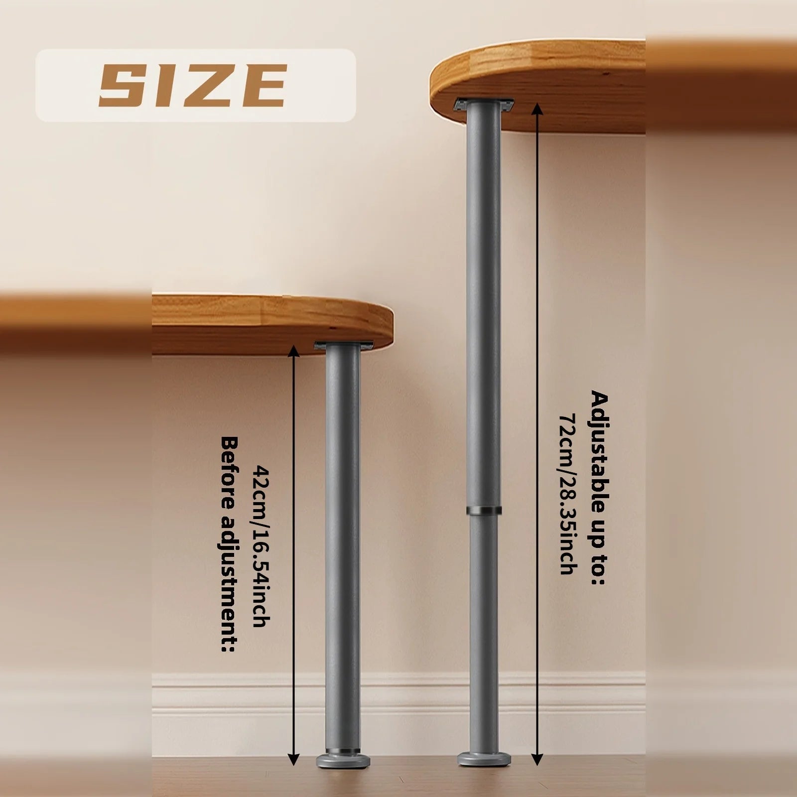 [Grey Metal Furniture Table Leg] 1pc Adjustable Metal Table Legs, 42-72cm, Cylindrical Furniture Legs for DIY Projects, Grey