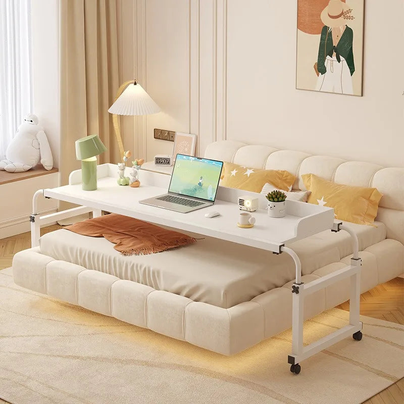 Height Adjustable Bed Table Laptop Desk Folding Portable Rolling Computer Desk Space Saving Study Home Office Gaming White