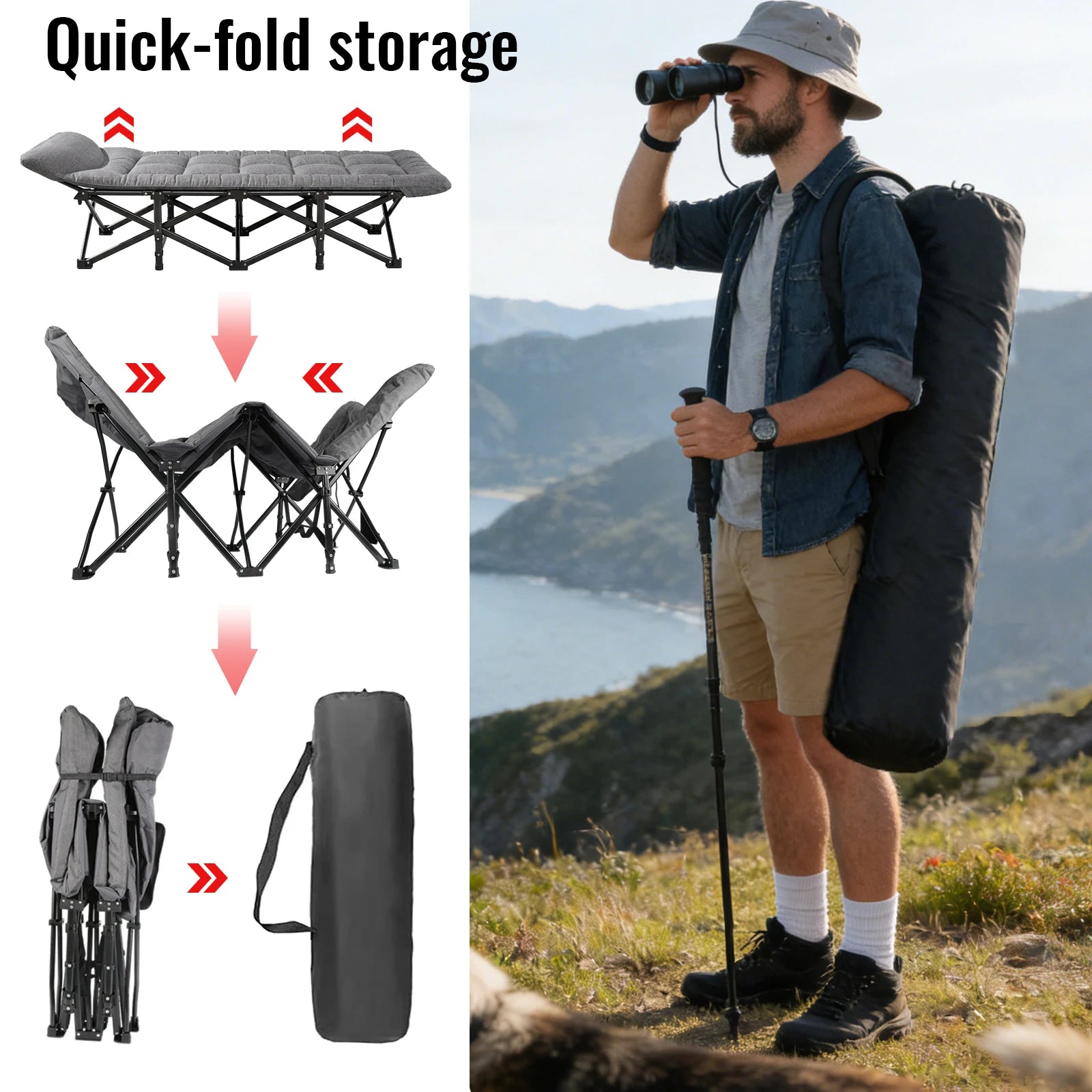 Marching Bed Outdoor Camping Bed Portable Folding Travel Single Person Hiking Sleeping Bed 7075 Aluminum Alloy for Office Home