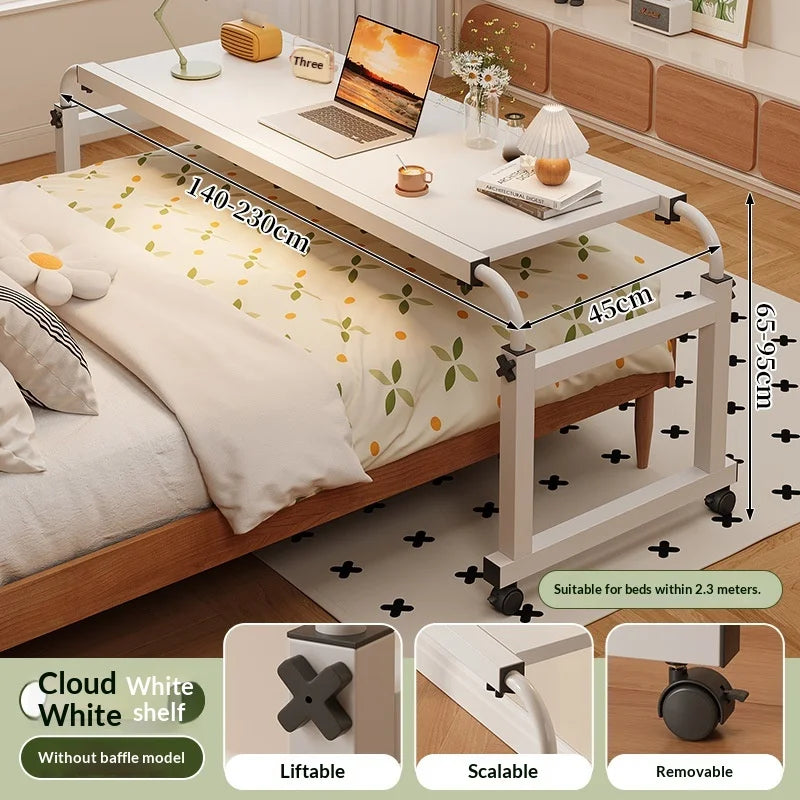 Height Adjustable Bed Table Laptop Desk Folding Portable Rolling Computer Desk Space Saving Study Home Office Gaming White