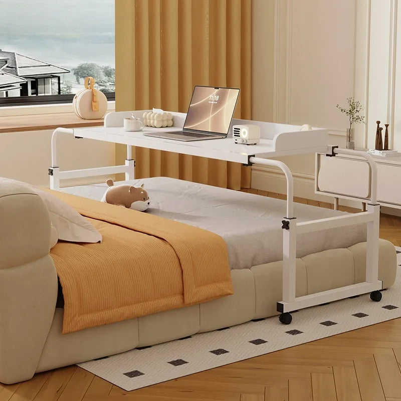 Height Adjustable Bed Table Laptop Desk Folding Portable Rolling Computer Desk Space Saving Study Home Office Gaming White