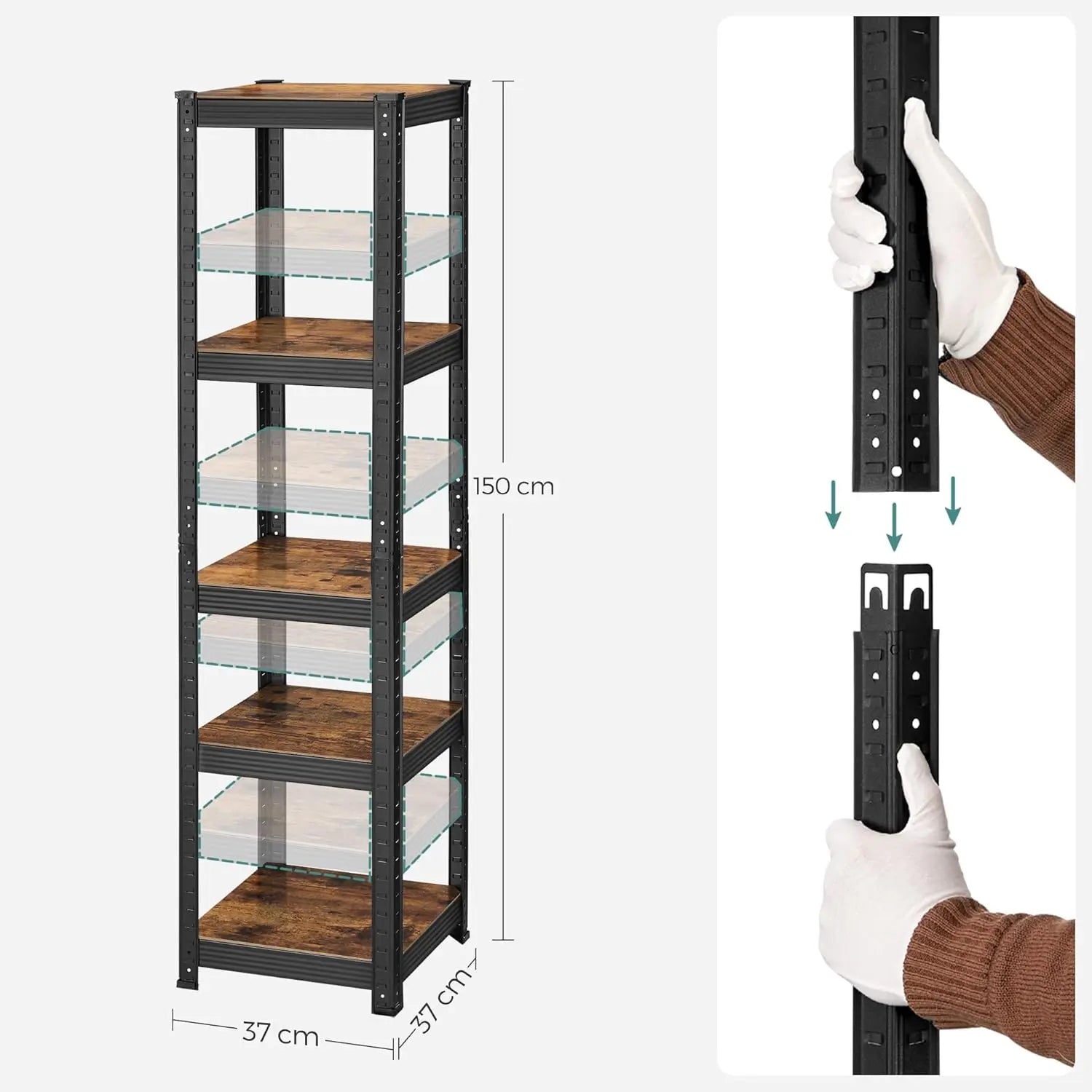 SONGMICS Shelving Unit, 37 x 37 x 150 cm, 400 kg Load Capacity (80 kg per Shelf), Industrial