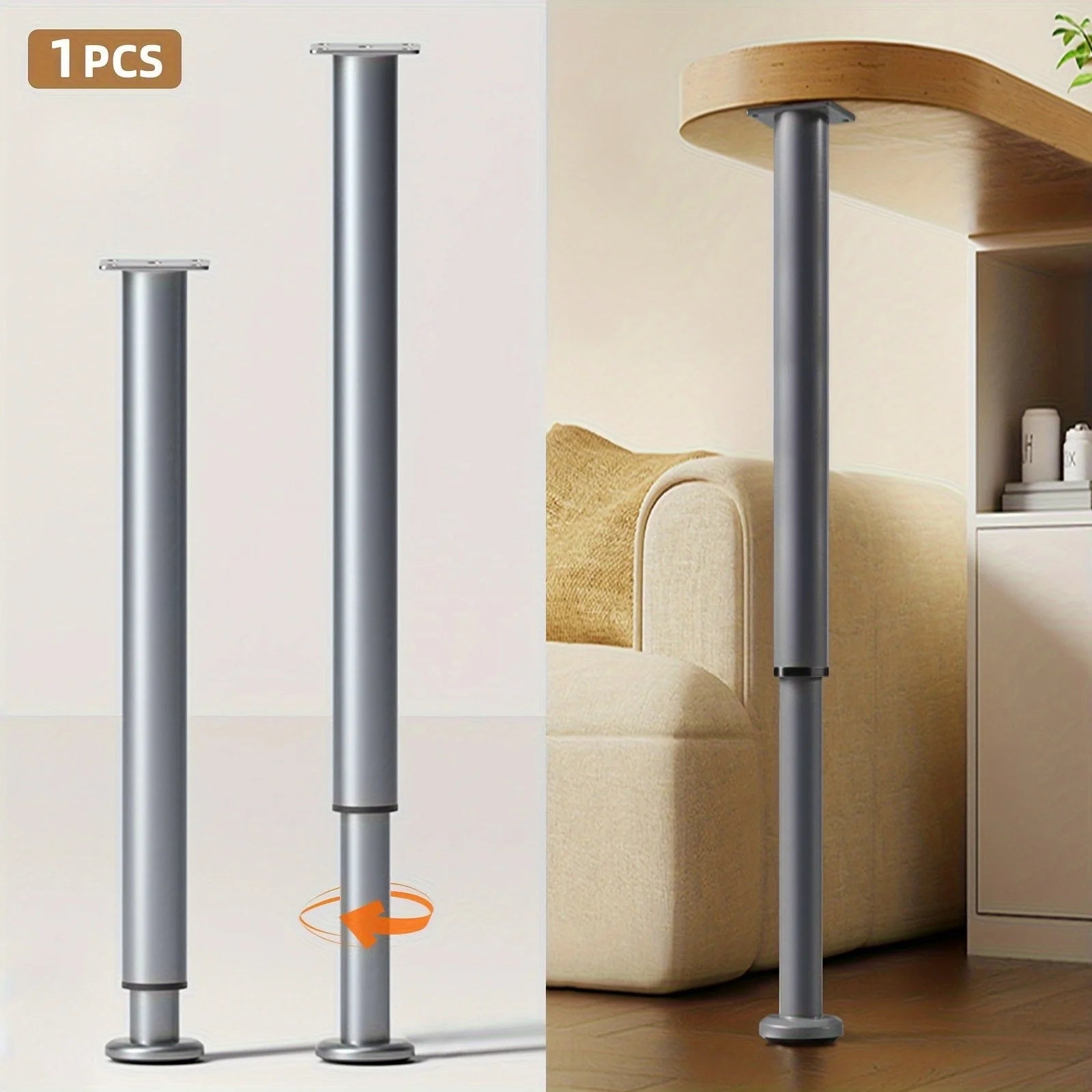 [Grey Metal Furniture Table Leg] 1pc Adjustable Metal Table Legs, 42-72cm, Cylindrical Furniture Legs for DIY Projects, Grey